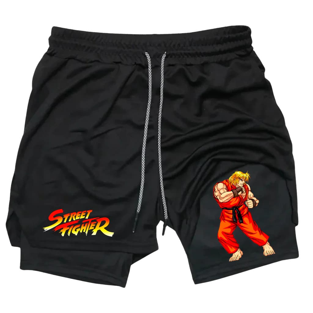 Bermuda Masculina 2 em 1 Dry Fit com Forro de Compressão e Bolso para Celular