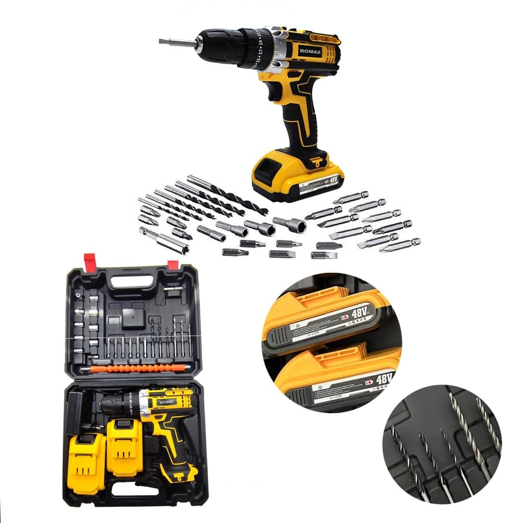 Parafusadeira e Furadeira a Bateria 48V com Maleta e Kit Acessórios Profissional Bivolt