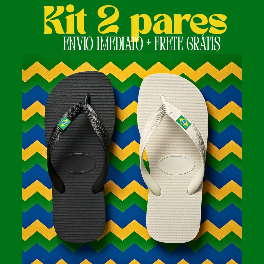 Chinelo Kit 2 Pares Masculino e Feminino com Bandeira do Brasil – Envio Imediato Todos Tamanhos