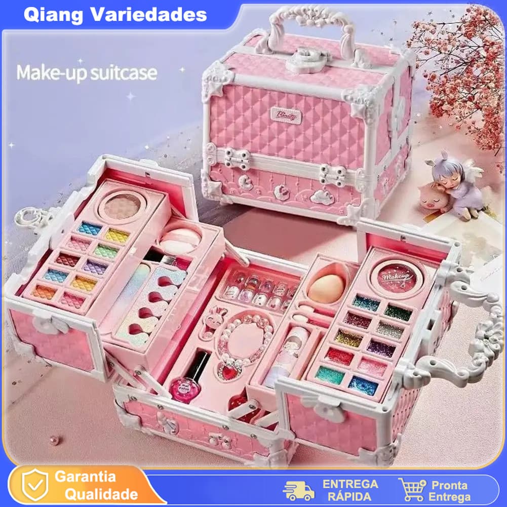 Conjunto Maquiagem C/maleta Infantil Lavável Presente Crianç