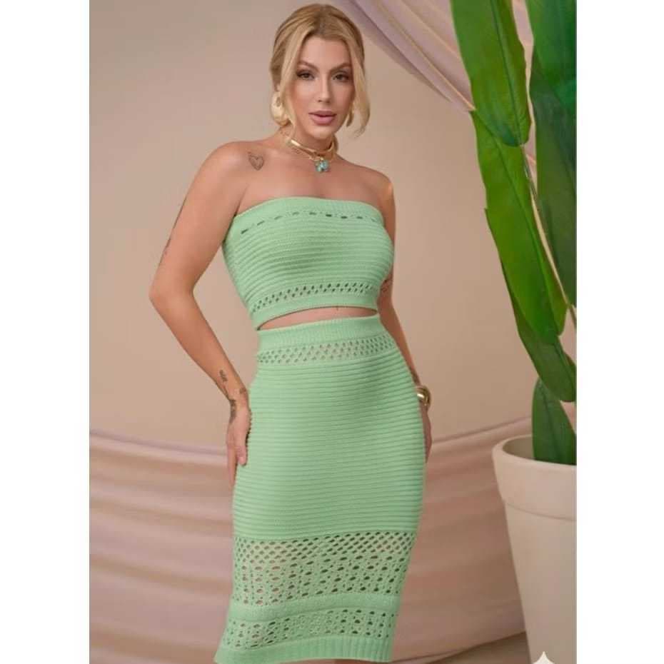 Conjunto Feminino Top + Saia Midi em Tricot Modal Estilo Conforto e Versatilidade para o Verão