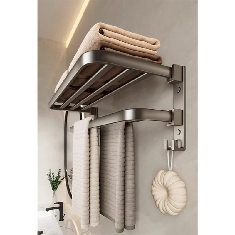 Porta Toalha Suporte Toalheiro Banheiro Duplo Aço Inox Premium Retratil 90°