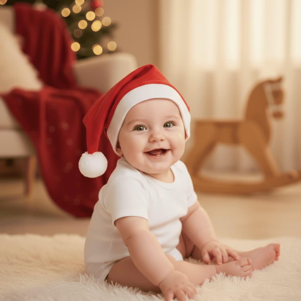 Kit Natal body bebê branco liso + gorro papai Noel, roupa infantil unisex menino e menina, 100% algodão, casual
