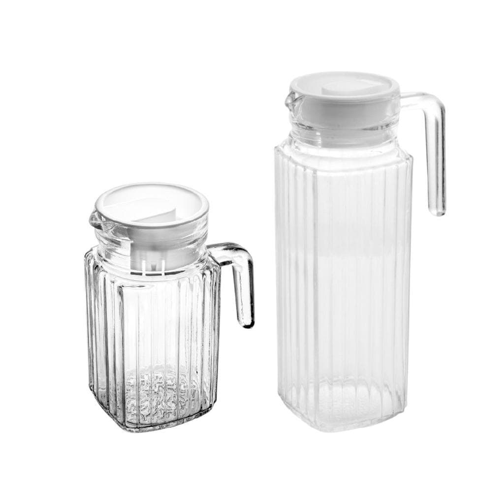 Kit 2 Jarras 550ml e 1 Litro De Vidro Transparente Suco De Laranja Abacaxi Manga Restaurante Bar