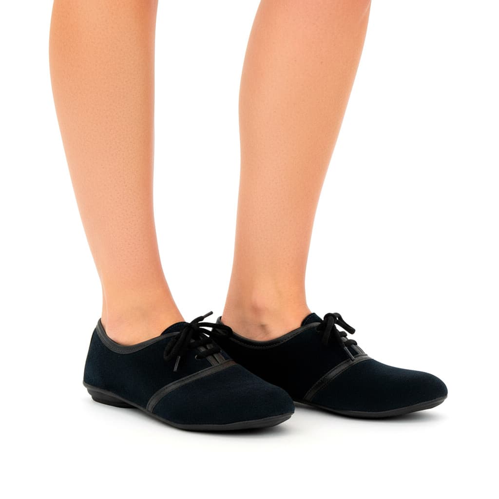 Sapato Feminina Oxford Baixo Preto Sapatilha Social Amarrar
