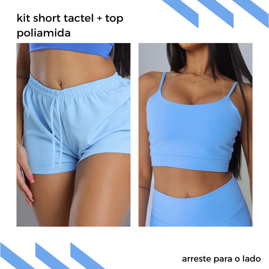 Kit 1 Top Poliamida + 1 Short tactel- Esportivo, Leve, Macio, Treino, Academia, CrossFit, Fresco.
