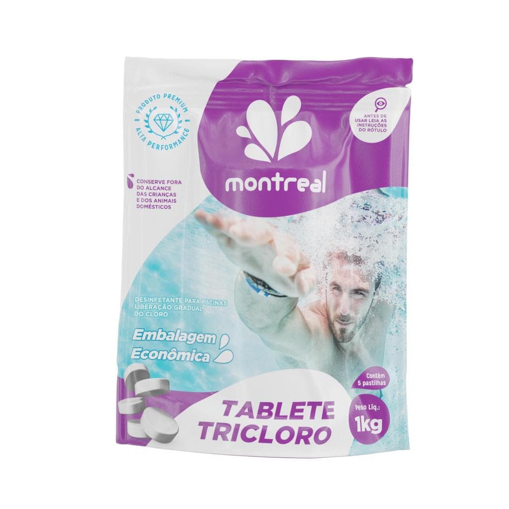 KIT COM 5 PASTILHA TABLETE DE CLORO TRIPLA AÇÃO 200g - PCT DE 1 KG - MONTREAL