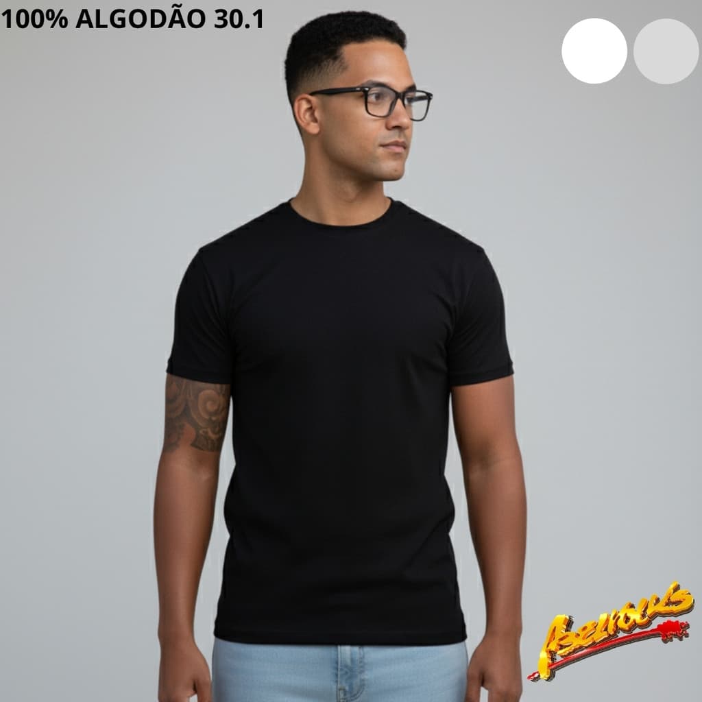 Camiseta Básica Algodão 100% Masculina Confortável Preta Fresca Lisa Cinza AbelVolks Azul