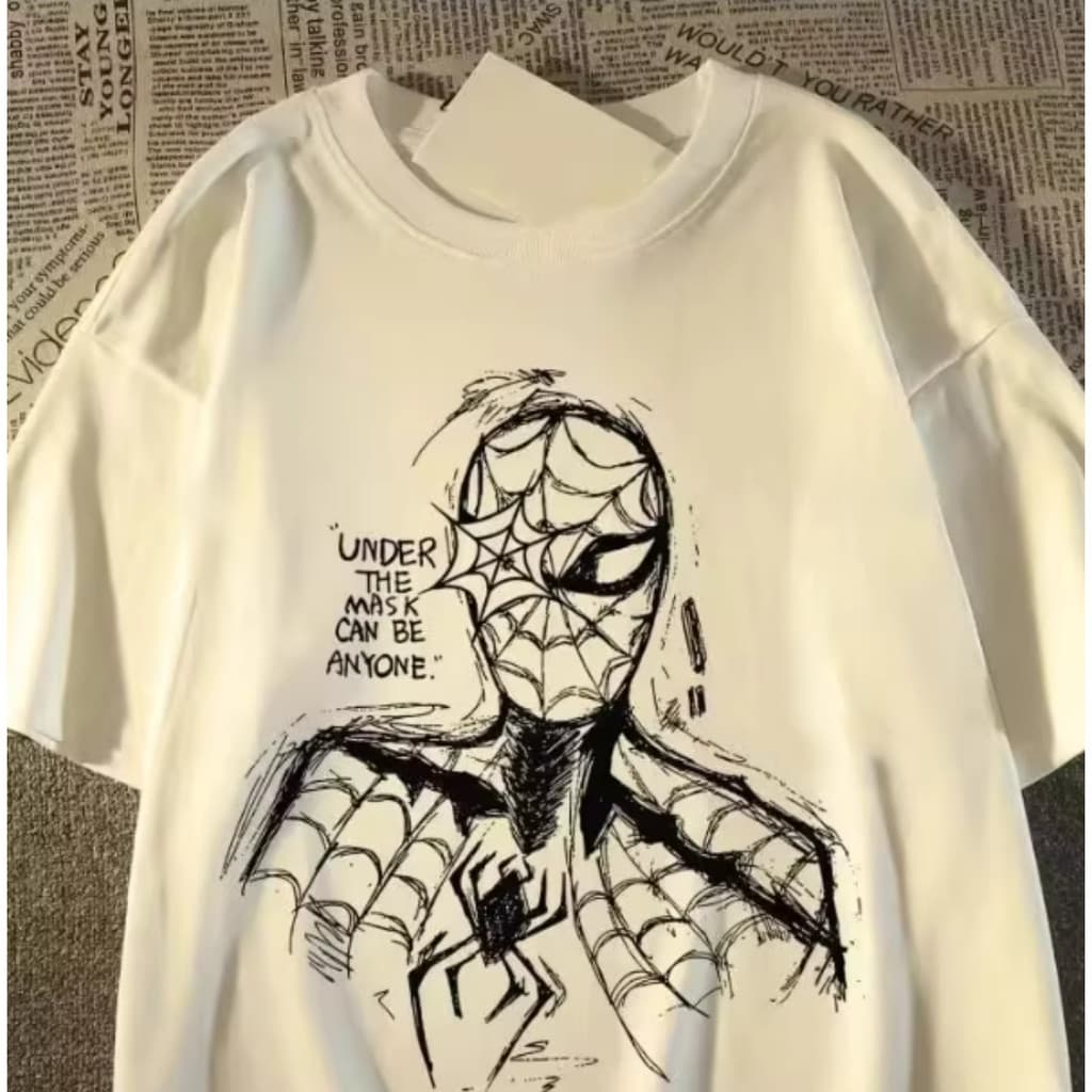 Camiseta Unissex Plus Size Em Puro Algodão Com Estampa Retrô De Grafite Do Homem-Aranha