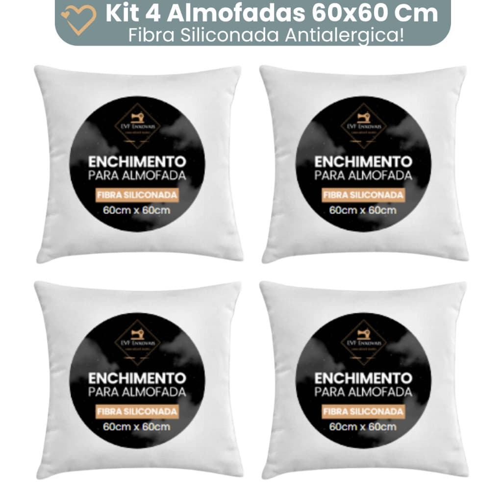 Enchimento Almofada Refil 60x60 Silicone Antialergico Kit 4 Unidades