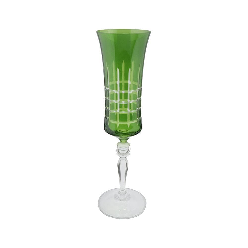 Taça para champanhe lapidada em cristal ecológico Bohemia Grace 190ml verde.