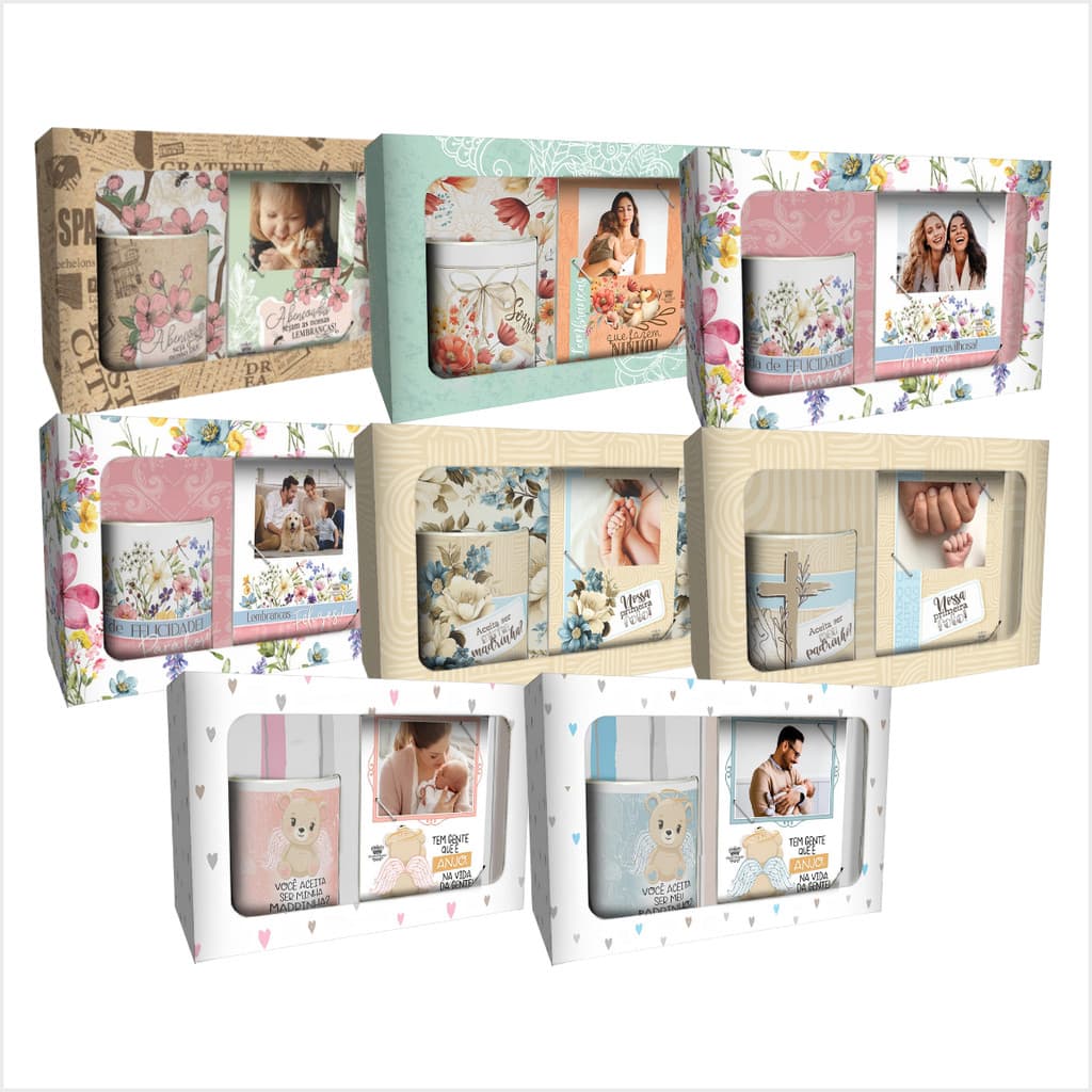 Kit Presente Delicado Decorativo Caneca e Porta Retrato Amiga Padrinho Madrinha