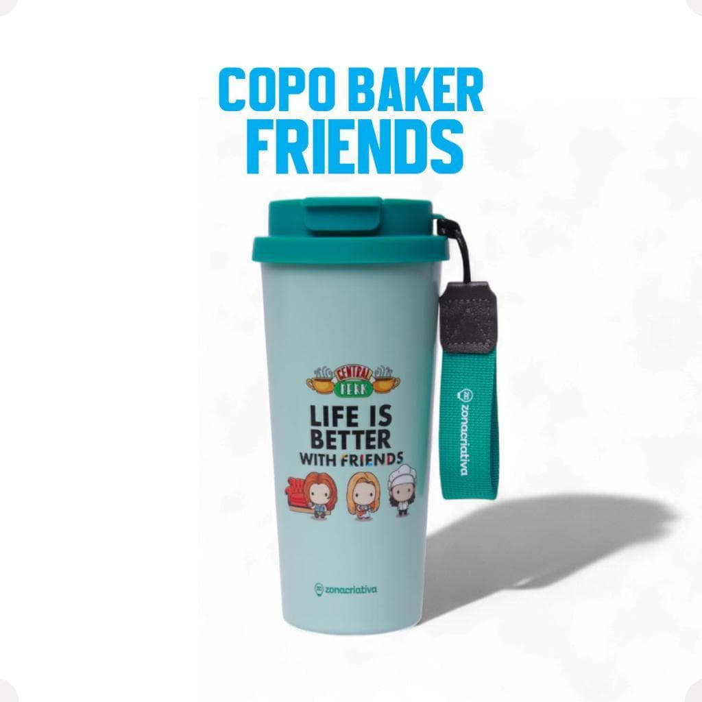 Copo Térmico Baker Friends 500ml Inox Com Tampa E Canudo Viagem Presente Criativo Série Café