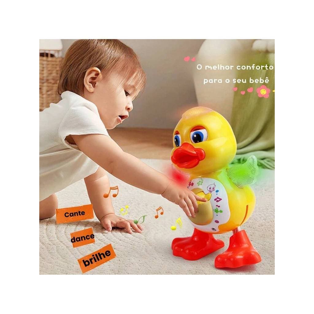 Patinho Pato Dançarino Brinquedo Musical Dança Anda Mexe Luz E Som para bebê
