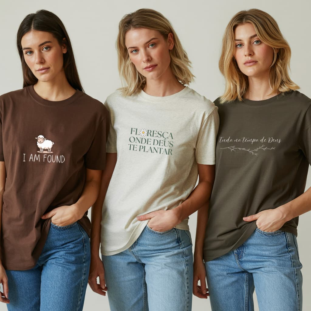 Kit 3 Camisetas Femininas Cristã Casual 100% Algodão Camiseta Larga Verão