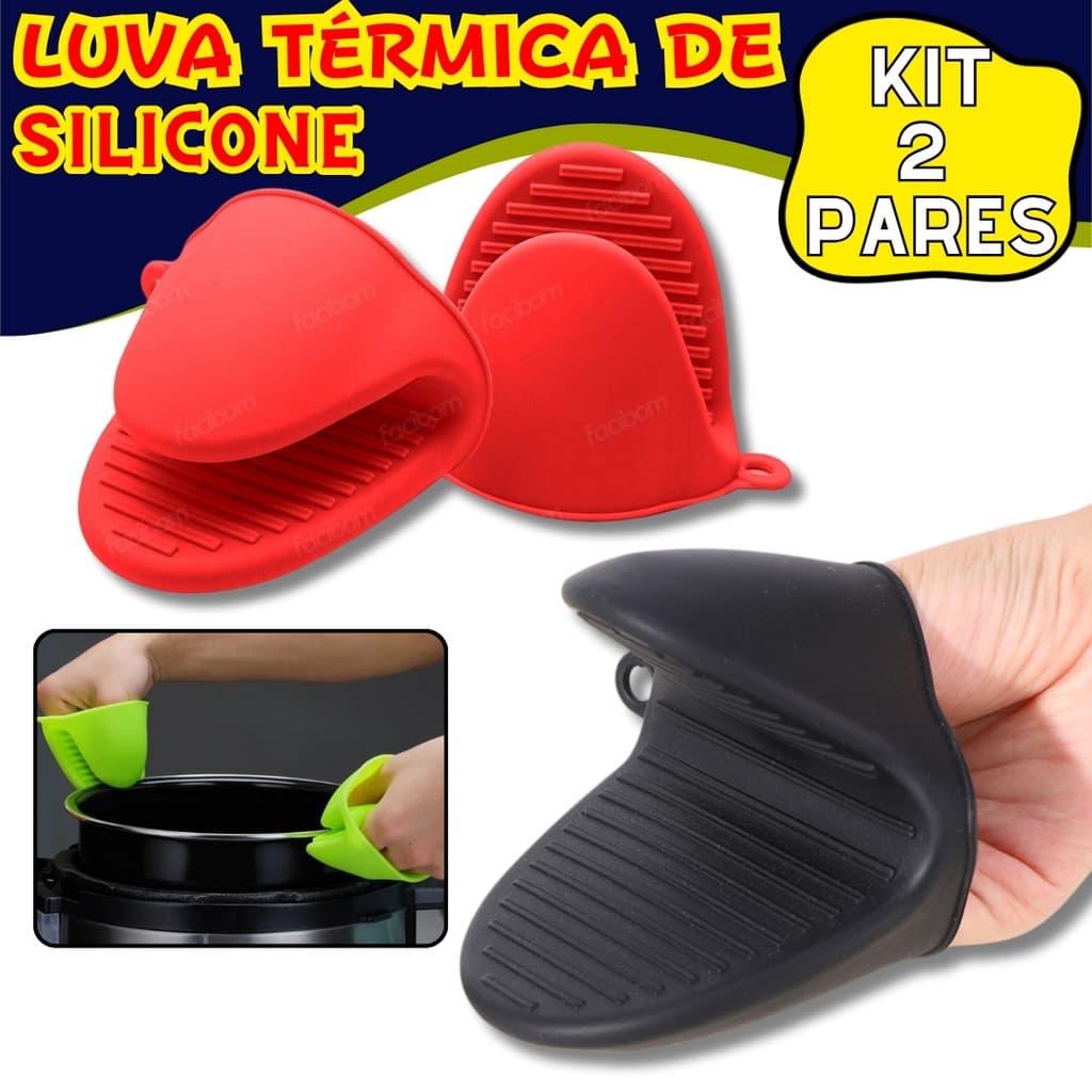 Kit 2 Pares De Luvas Térmicas De Silicone Cozinha Forno Fogão Quente Alta Temperatura