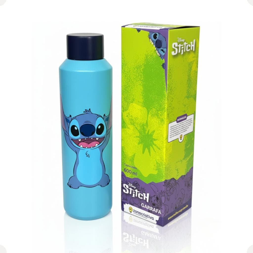 Garrafa Acqua Térmica Stitch 600ml Inox Disney Oficial Zona Criativa Esportiva Azul Ohana Hidratação Infantil