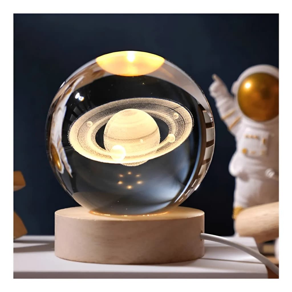 Luminária  Globo Em Vidro 3D Decoração Saturno Galáxia