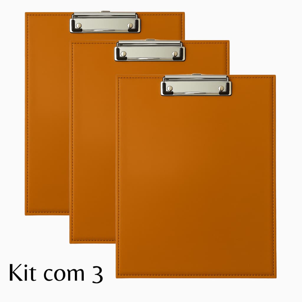 Kit 3 Pranchetas em Couro Sintético A4 com Garra Metálica Escritório, Escola e Consultório