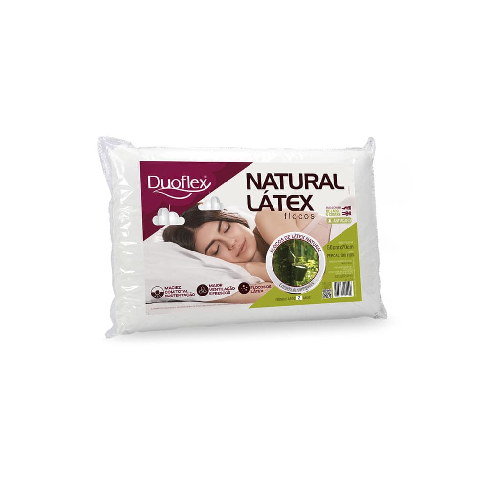 Kit 2 Travesseiros Natural Látex Flocos Duoflex 50x70cm