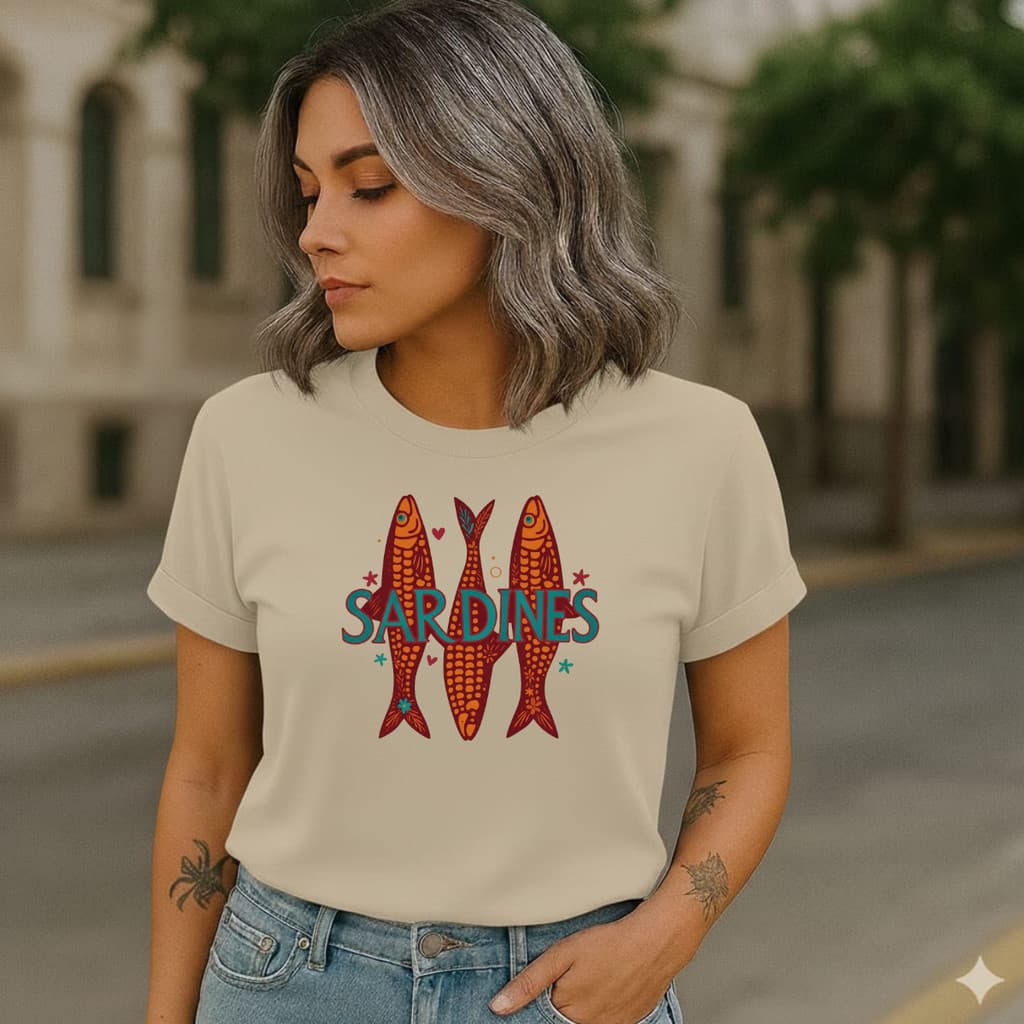 Camiseta Feminina Sardinhas Blusa Feminina Sardines 100% Algodão estilosa verão