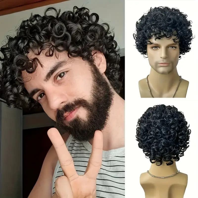 Peruca De Cabelo Curto Encaracolado Masculino Moda África Novo Produto Seda De Alta Temperatura Rosa