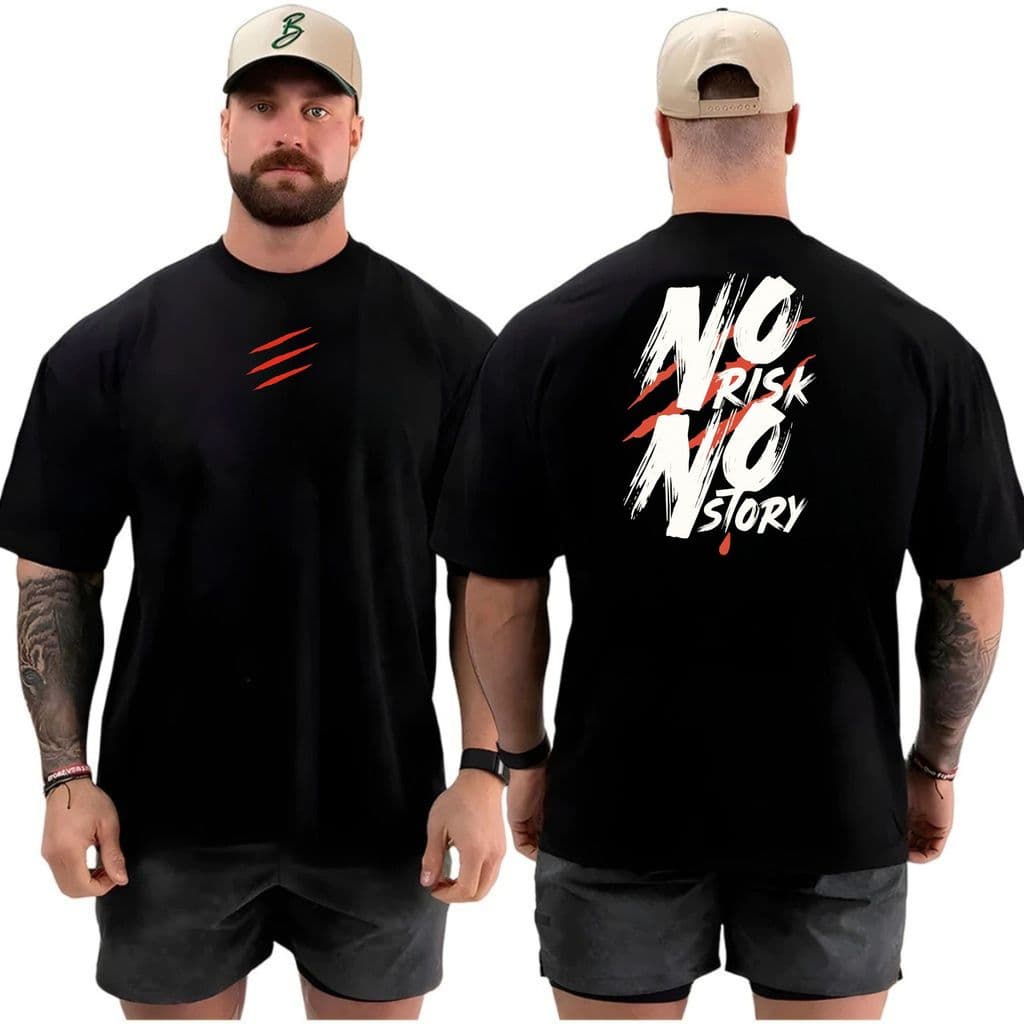 Camiseta masculina Oversized  para Academia Musculação camisa premium over no risk no story  Streetwear 100% Algodão