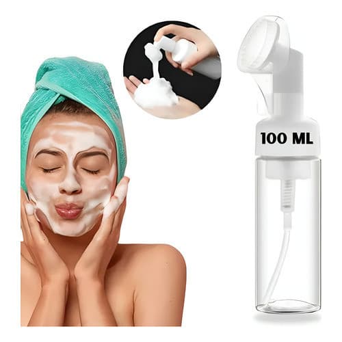 Frasco Pump Espumador com Escova Limpeza Facial Profunda e Suave para Skin Care