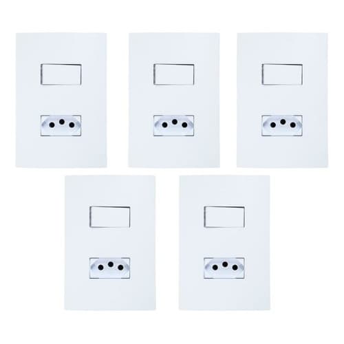 Kit 5 Conjunto Interruptor Simples + Tomada 10a Ilumi