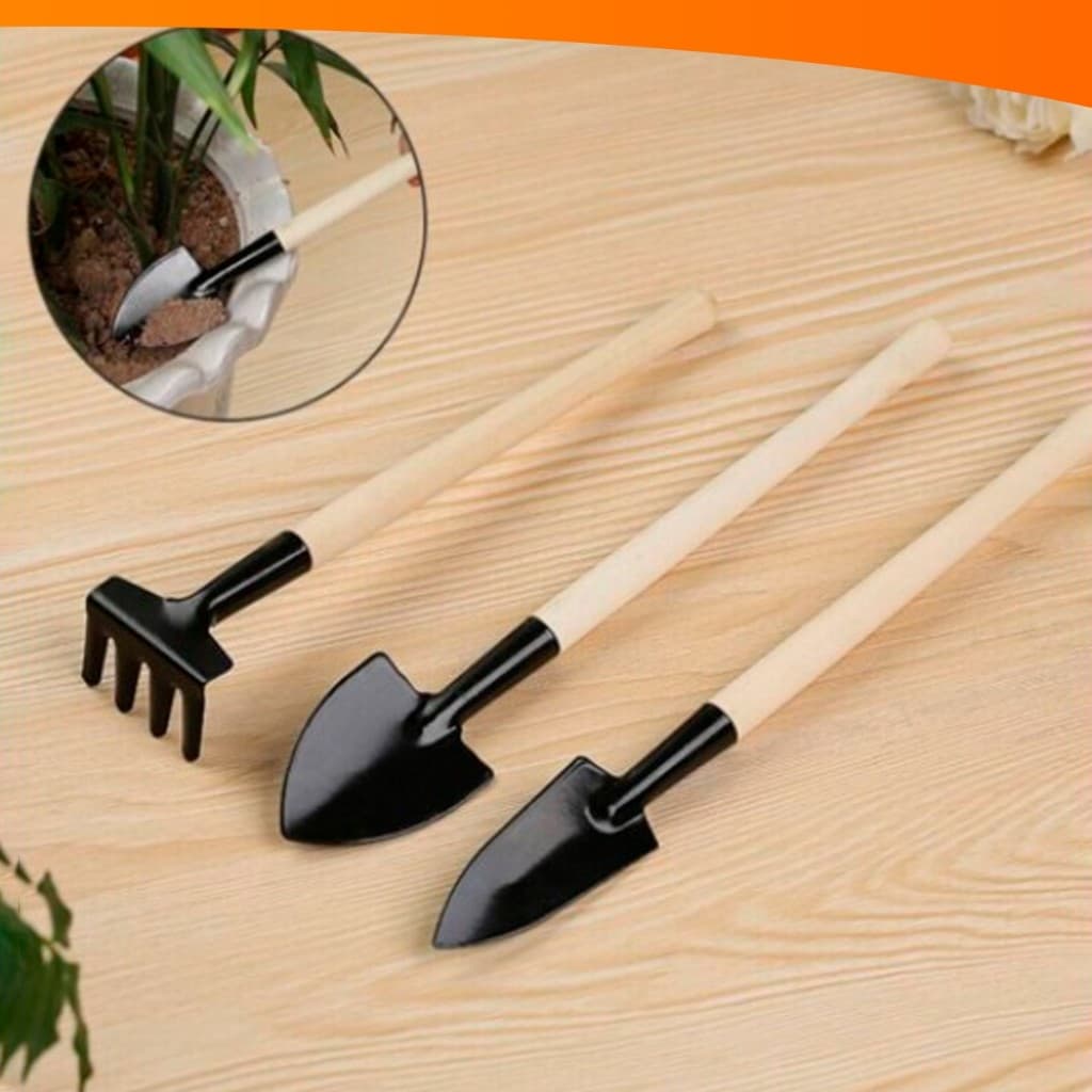 Kit Para Jardinagem 3 Peças Mini Jardim Plantas Horta Ferramentas  com Ancinho e Pá