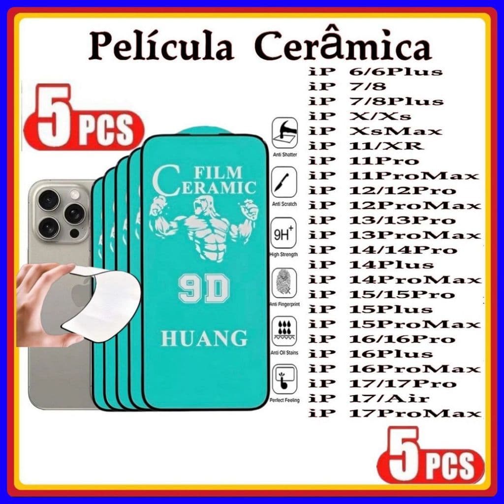 Kit Película de Cerâmica 9D Gel Hidrogel Flexível iPhone 7PLUS  XR 11 12 13 14 15 15PLUS 16 16PRO MAX 16PLUS 17 17AIR
