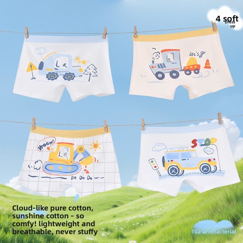 4 peças-roupa íntima infantil meninos algodão puro desenho animado boxer Shorts bebê boxer