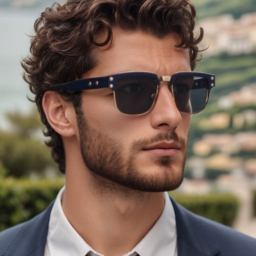 Óculos de sol masculinos com armação quadrada em metal premium de inspiração vintage