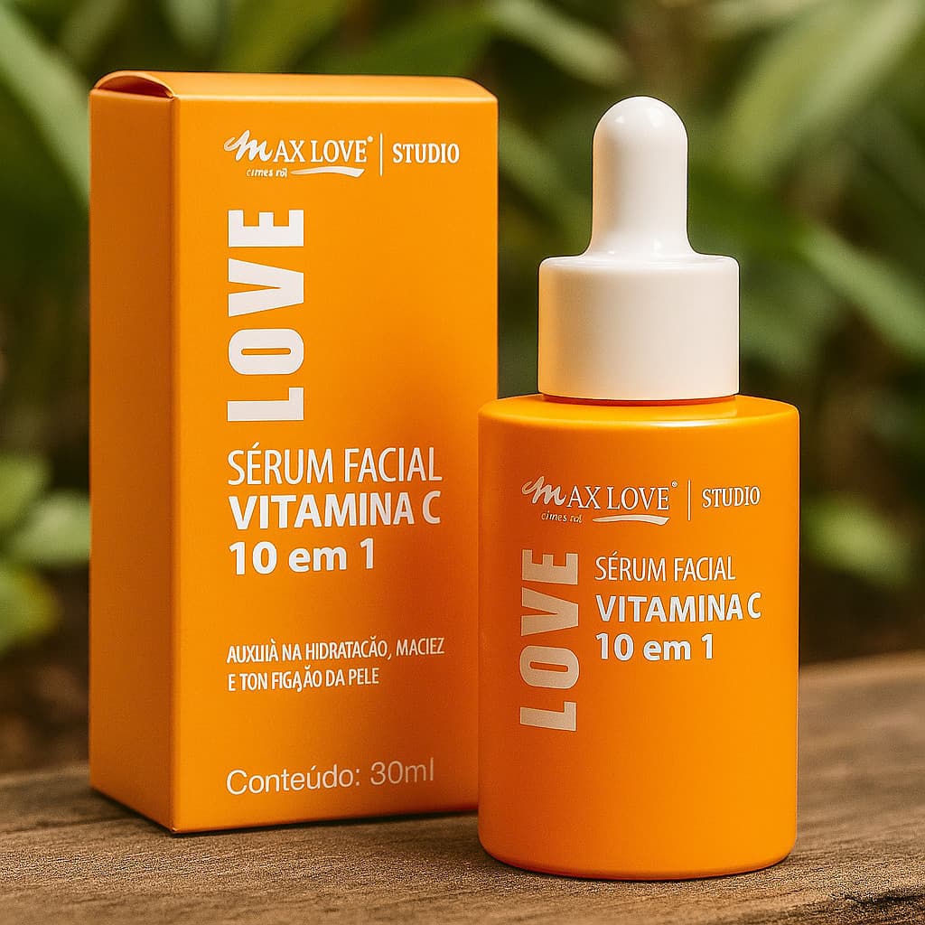 Sérum Facial Vitamina C 10 em 1 Max Love 30ml – Clareador, Antioxidante e Hidratante