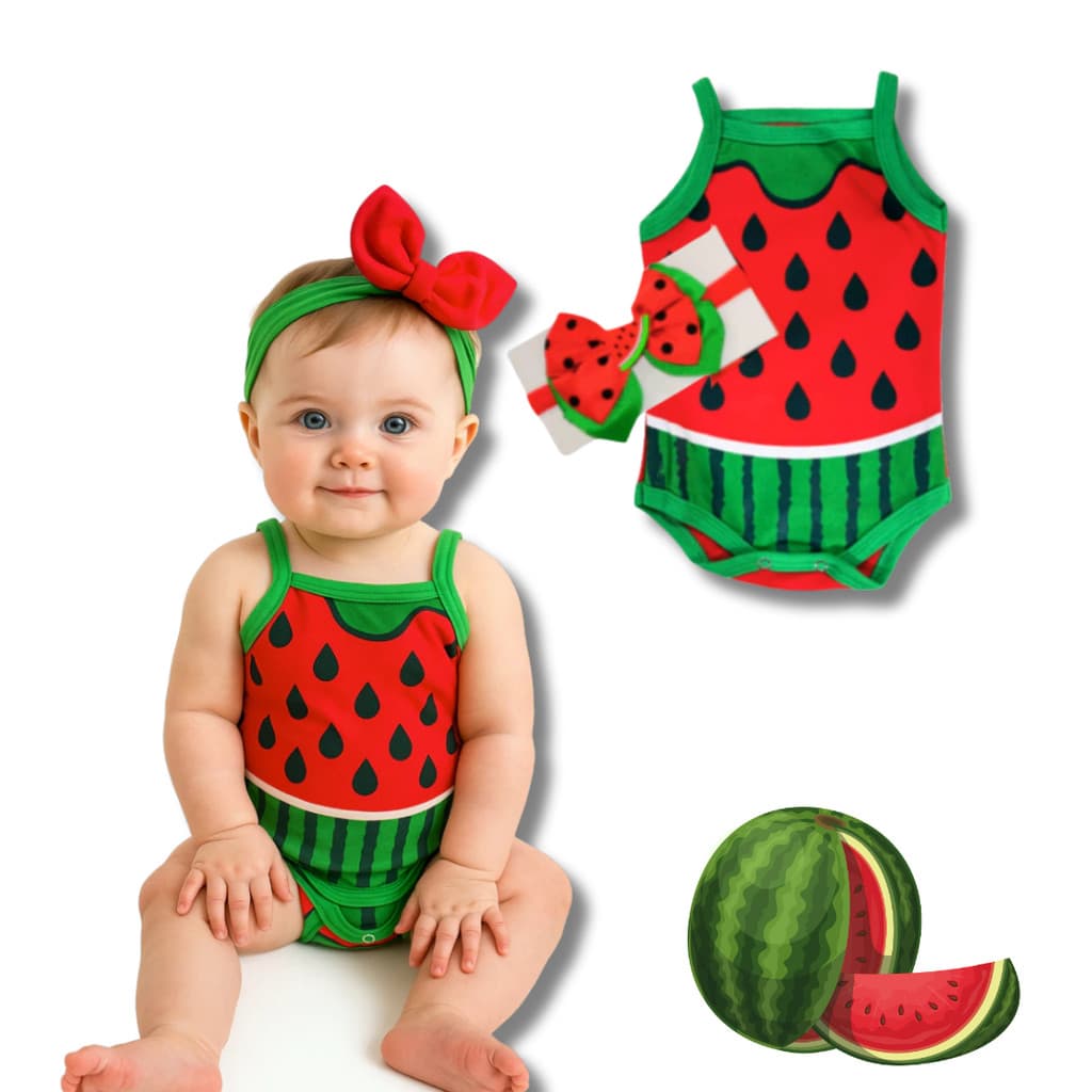 Body Bebê Infantil Menina Mêsversário Temático Melancia Super Confortável Linha Premium