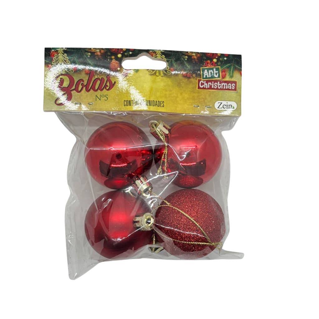 KIT 4 BOLAS DE NATAL VERMELHA 5CM
