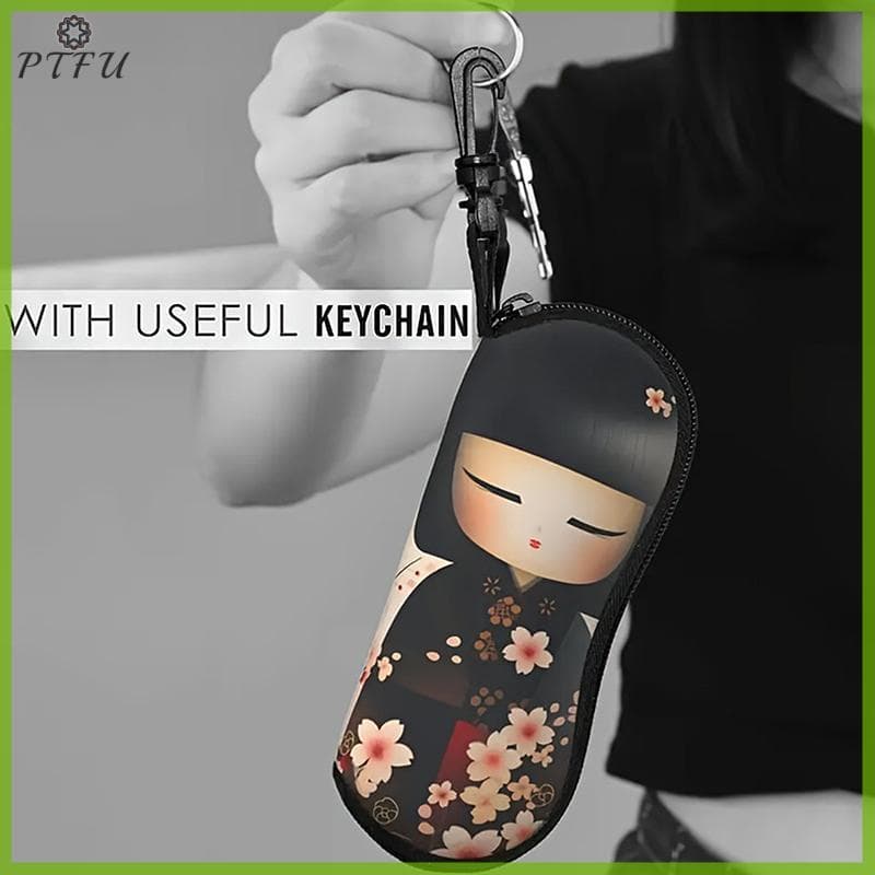 PTFU > Estilo Japonês Kimono Cherry Blossom Girl Print Glasses Case Óculos Caixa De Armazenamento Portátil Adequada Para