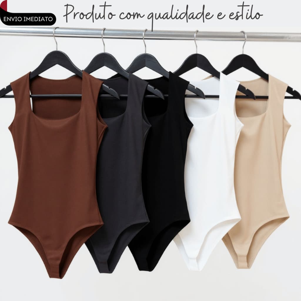 Kit 2 Body Feminino Regata Decote Quadrado em Suplex Premium Elegante Básico Casual Moda