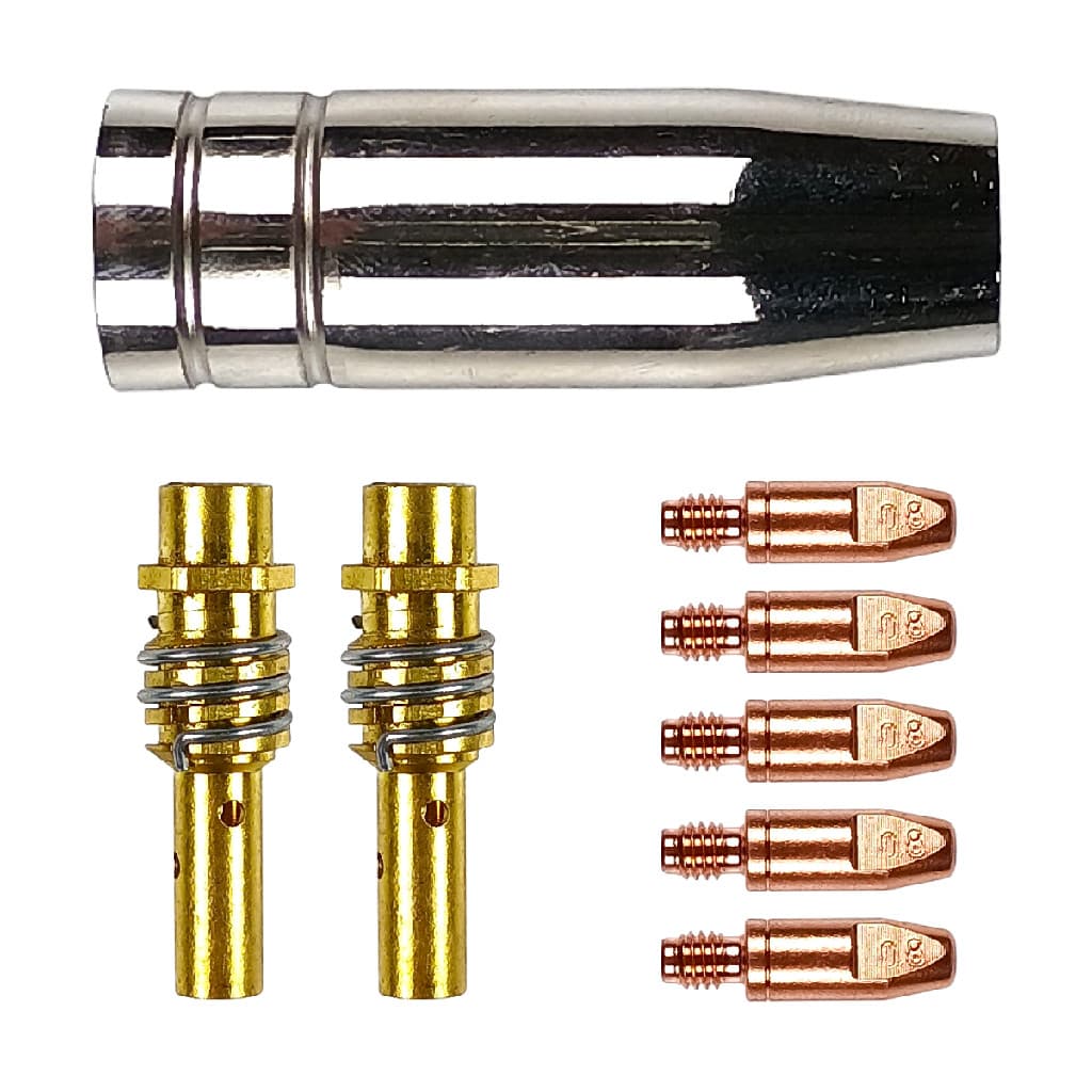 Kit Consumíveis 8 Peças Bico Contato M6x28 Bocal Difusor Tocha Solda Mig Mag 0.8mm Mb 15ak