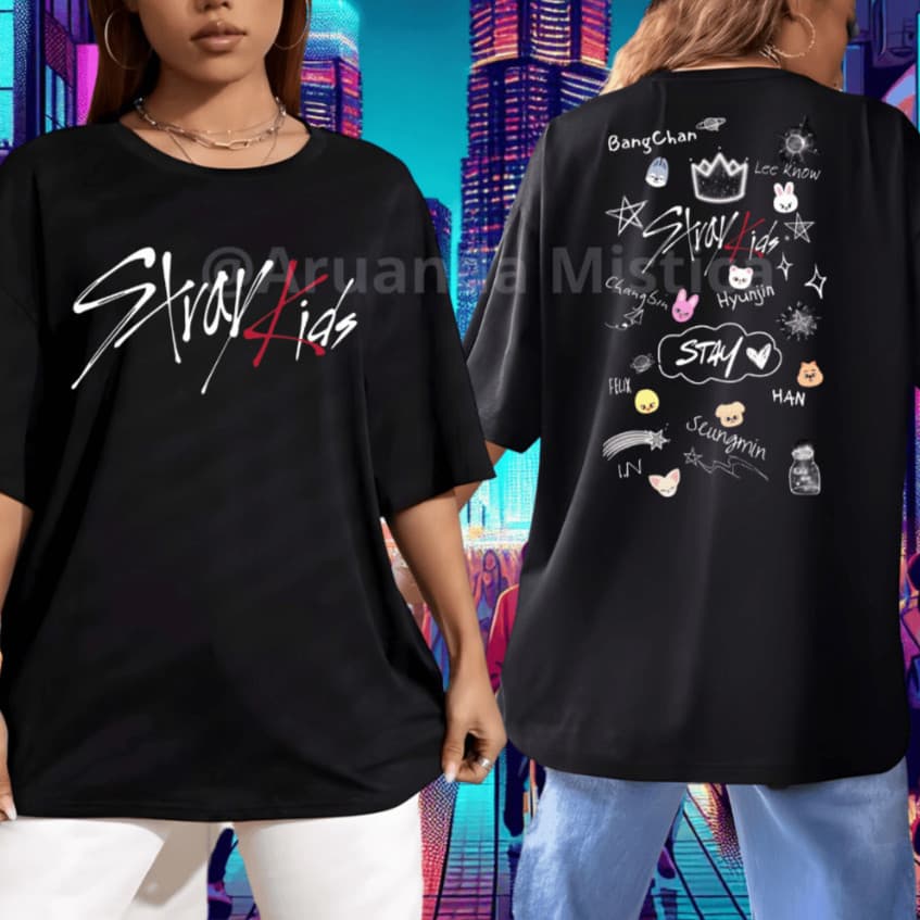 Camiseta Unissex Oversized Plus Size Feminina Masculina Stray Kids Kpop Skz Skoo Chibli Fofos Szoo Cute Hyunjin