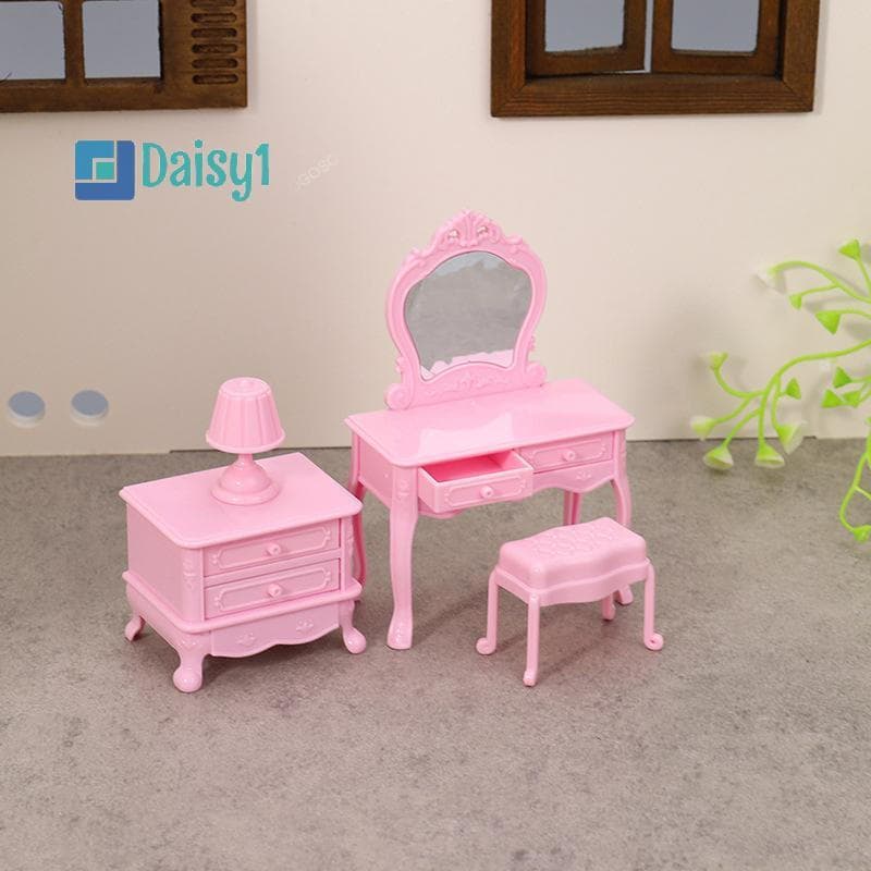 Daisy1 1 : 12 Penteadeira Em Miniatura Para Casa De Bonecas Com Espelho Mesa De Cabeceira Cadeira Maquiagem Decoração De