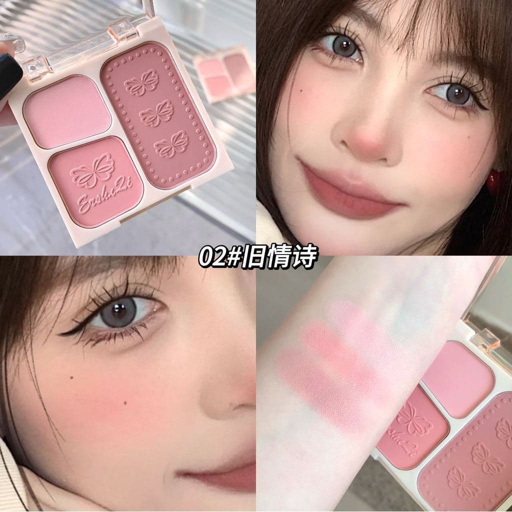 Paleta de blush de três cores - Blush rosa claro Natural - ilumina o tom da pele - Blush creme portátil - Blush de maqui