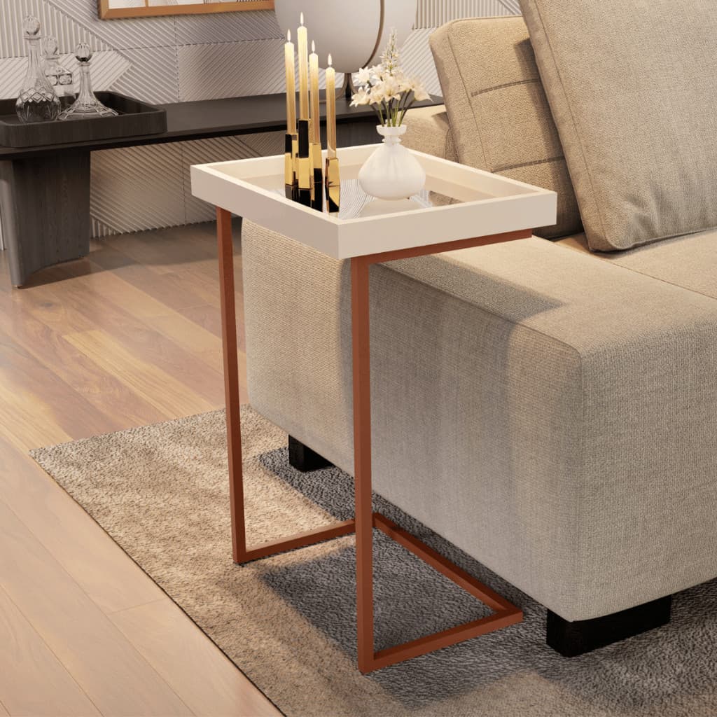 Mesa Lateral Espelhada Apoio Sala Sofá com Pés de Ferro Decoração Resistente Elegante e Moderna