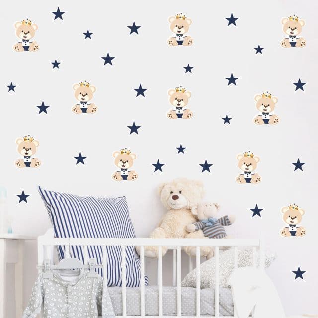 Kit Adesivo Decorativo Ursinho Príncipe + Estrelas Ursinho Príncipe Pequenos