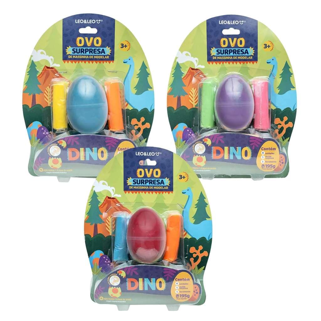 Massa de Modelar Ovo Surpresa Dino Blister c/ 195g (Caixa c/ 6 Blisters ) Leo&Leo Leonora - 72563