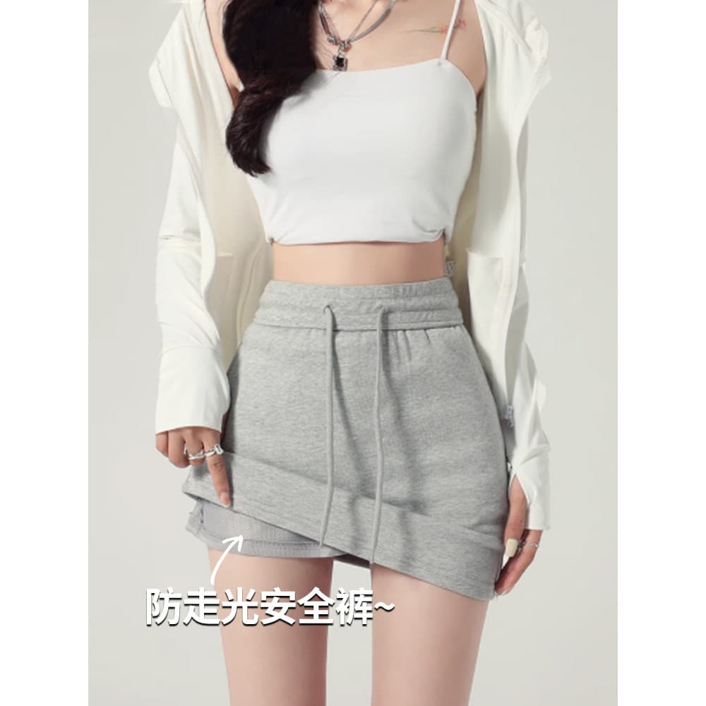 Cinza esportes saia curta feminina primavera outono verão 2026 novo estilo Hip-embalado Culottes pequeno cintura alta ma