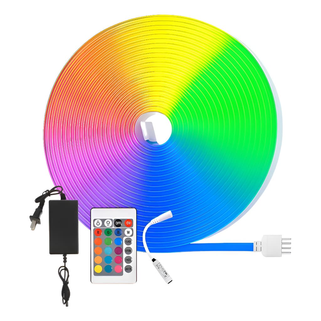 Fita Led Neon RGB Flexível 12v 5m Siliconada Com Controle e Fonte Bivolt Ip65 Decoração Natal