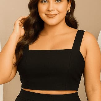 Cropped Plus Size Feminino – Alça Larga, Decote Quadrado , estica  – G GG G1 G2, Promoção(Preto,GG -46)