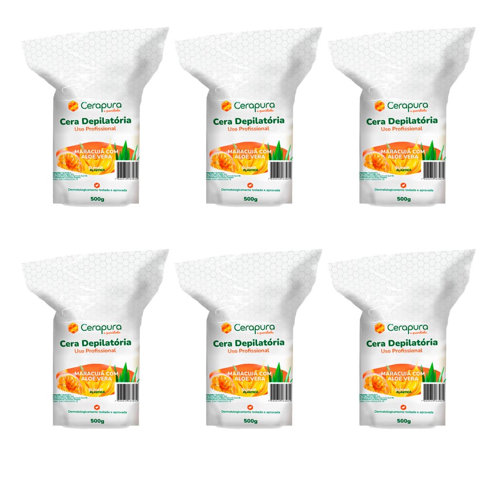 Kit 6 Cera depilatoria maracuja c/ aloe vera elastica - Total 3Kg Cerapura