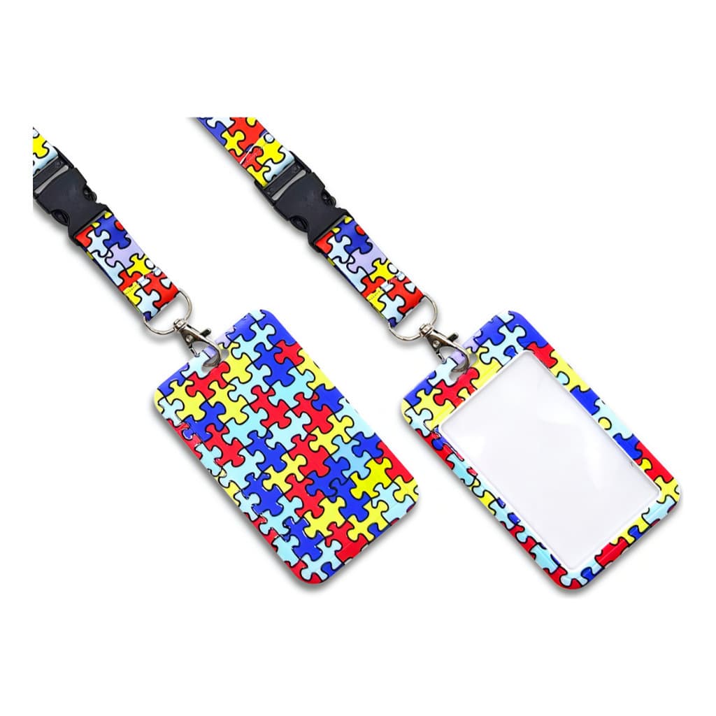 Kit 6/12 unidades Cordão Autismo com Porta Crachá Identificação Autista Personalizado atacado